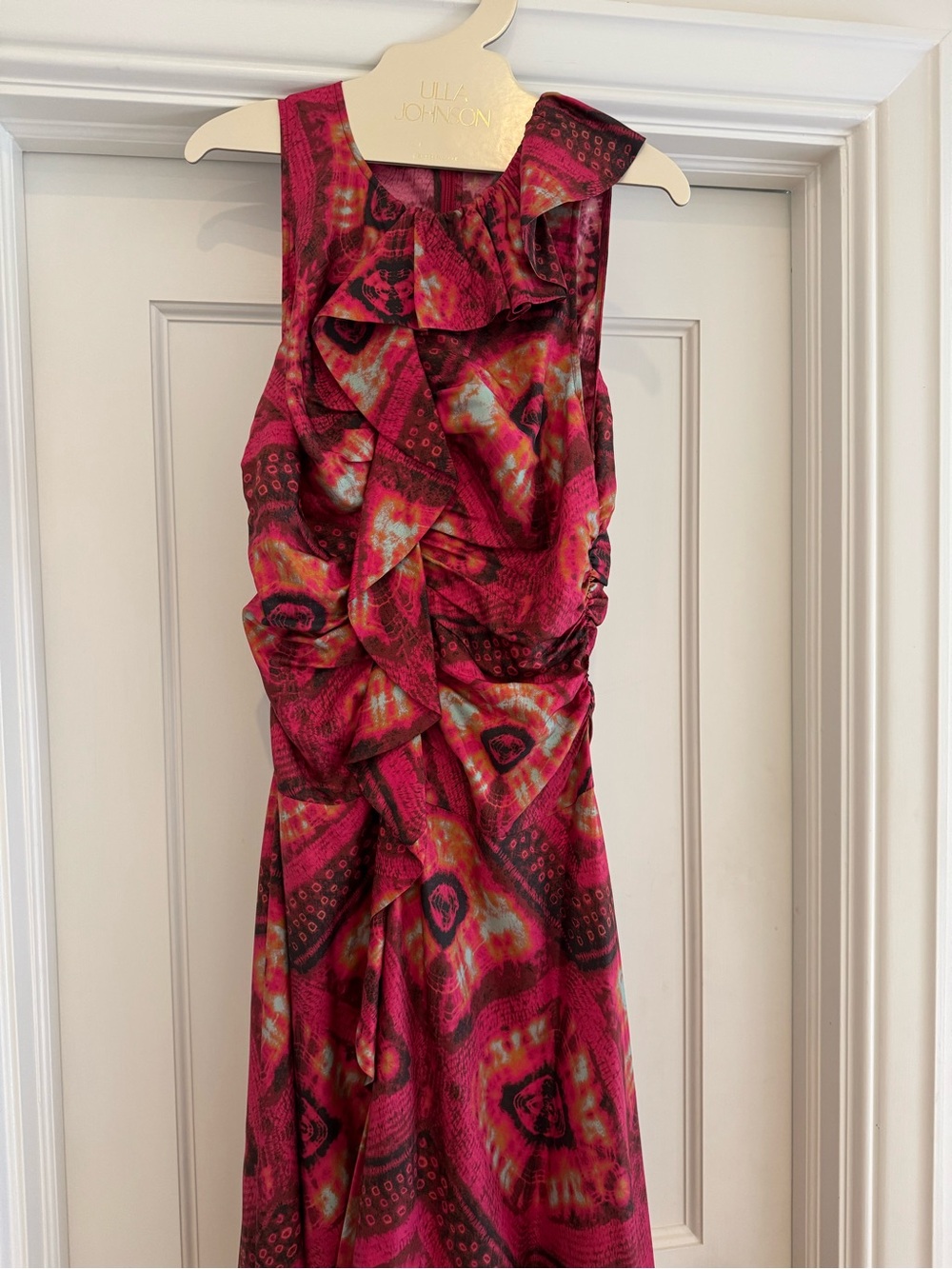 NWT Ulla Johnson Othella 100% Silk Floral Ruffle Midi Dress Pink Sz 4 - Picture 10 of 13